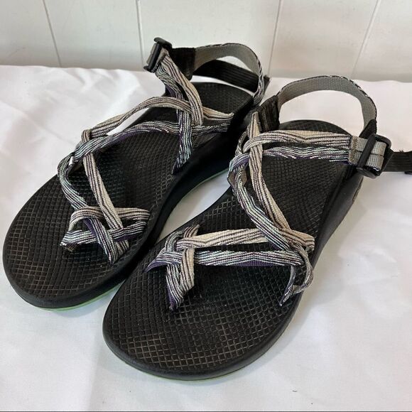 Chaco ZX2 Double Strap Toe Loop Yampa Hiking Sport Sandal Gray Black Womens 9 - Picture 1 of 9